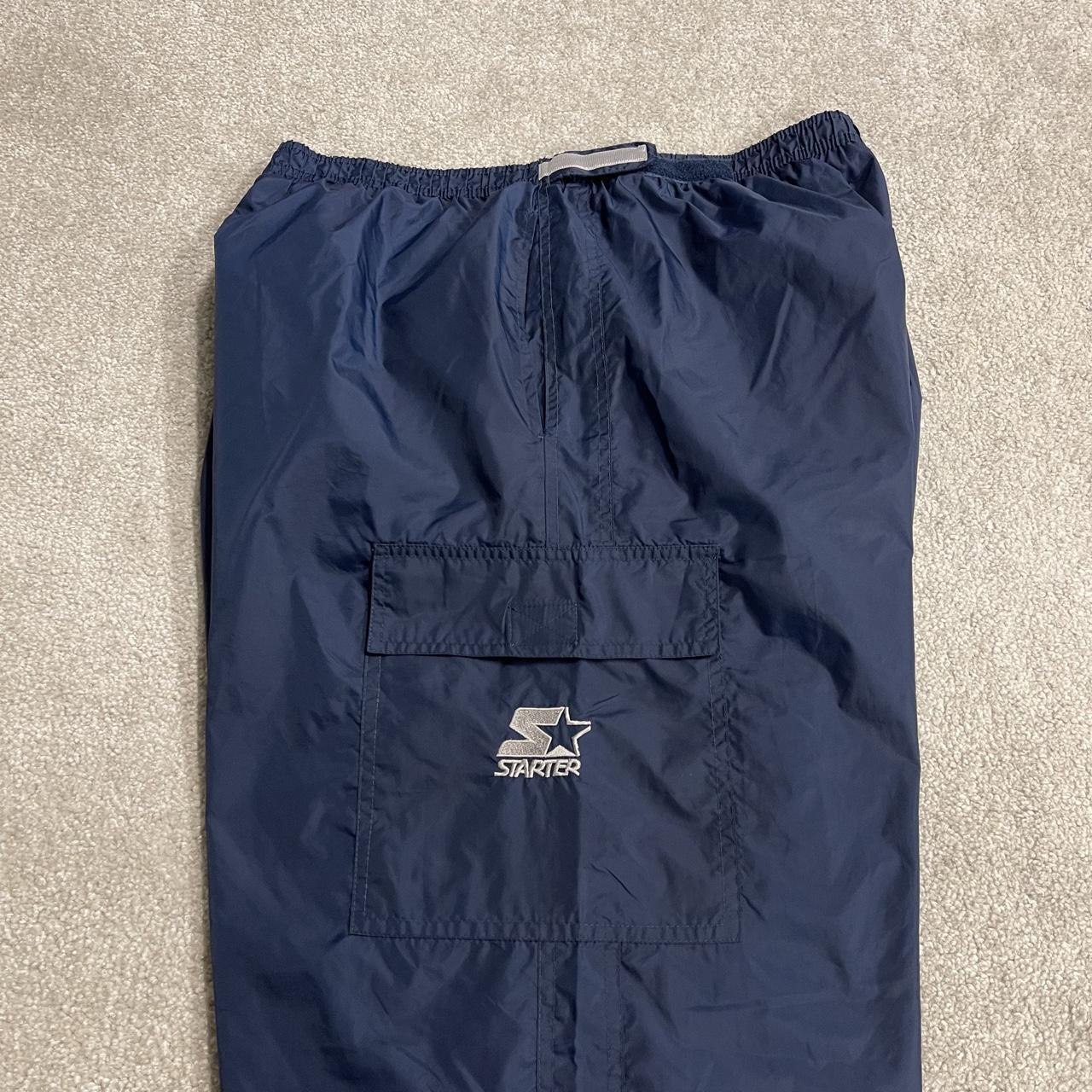 Vintage Starter baggy tracksuit bottoms cargo navy Wide leg lined adjustable elasticated waist