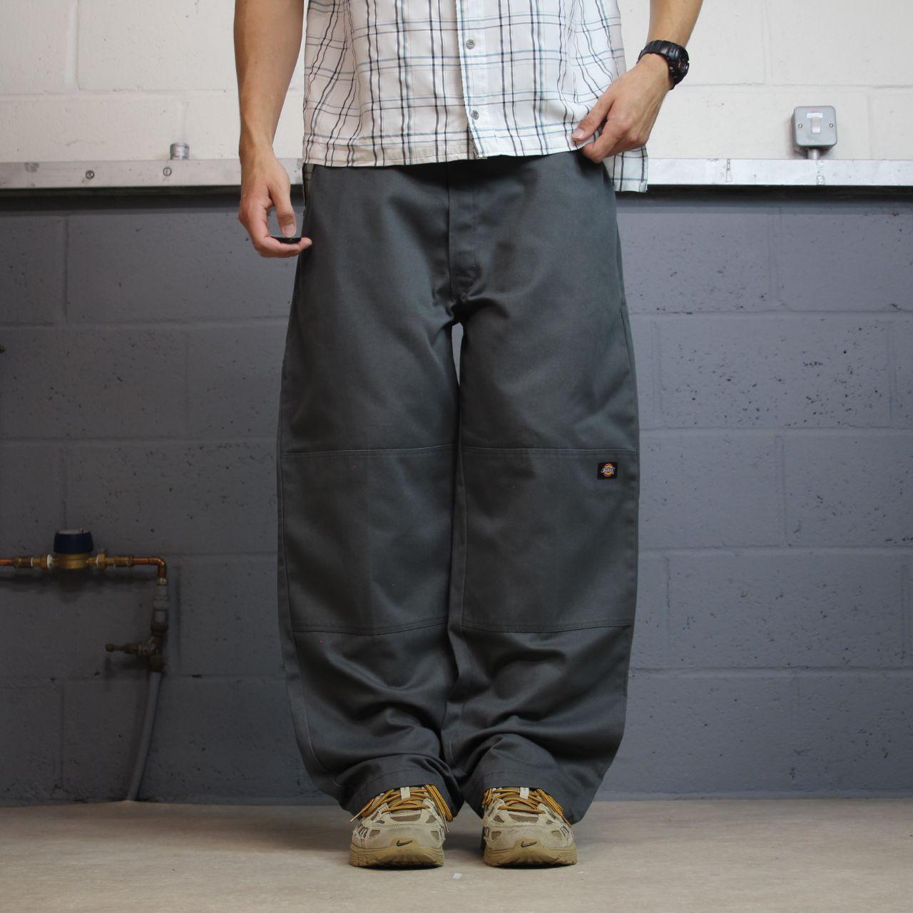 Dickies double knee pants W42L30 grey baggy Loose fit wide leg chino skate work trousers