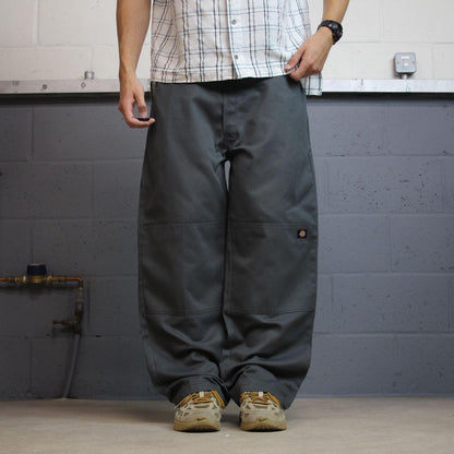 Dickies double knee pants W42L30 grey baggy Loose fit wide leg chino skate work trousers