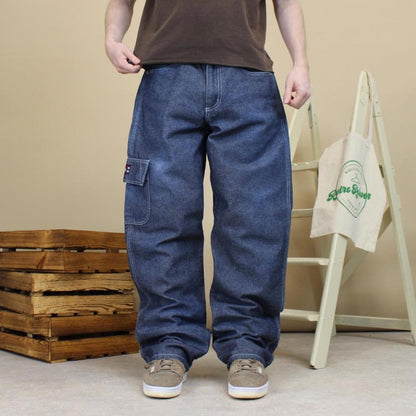 Blue baggy Phat Farm cargo jeans W34L34 loose wide leg thick denim