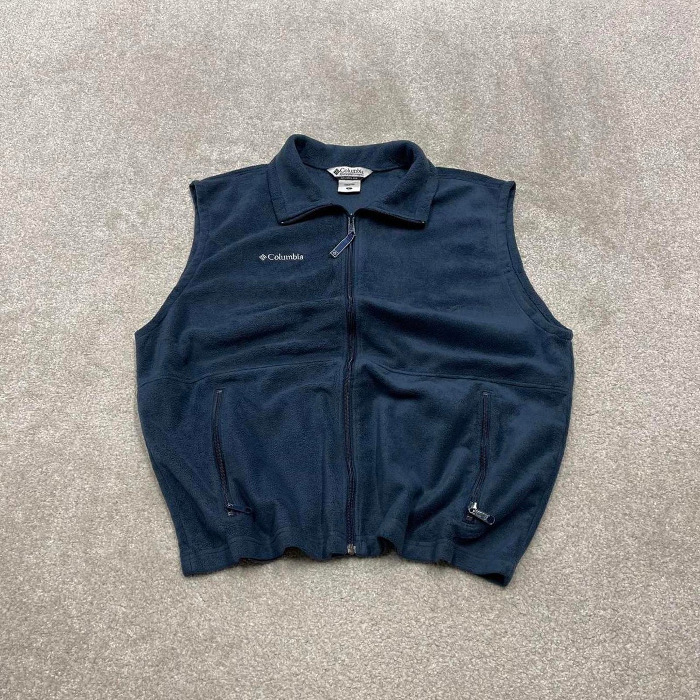 00s Columbia technical fleece gilet L men's navy blue full zip up y2k style autumn