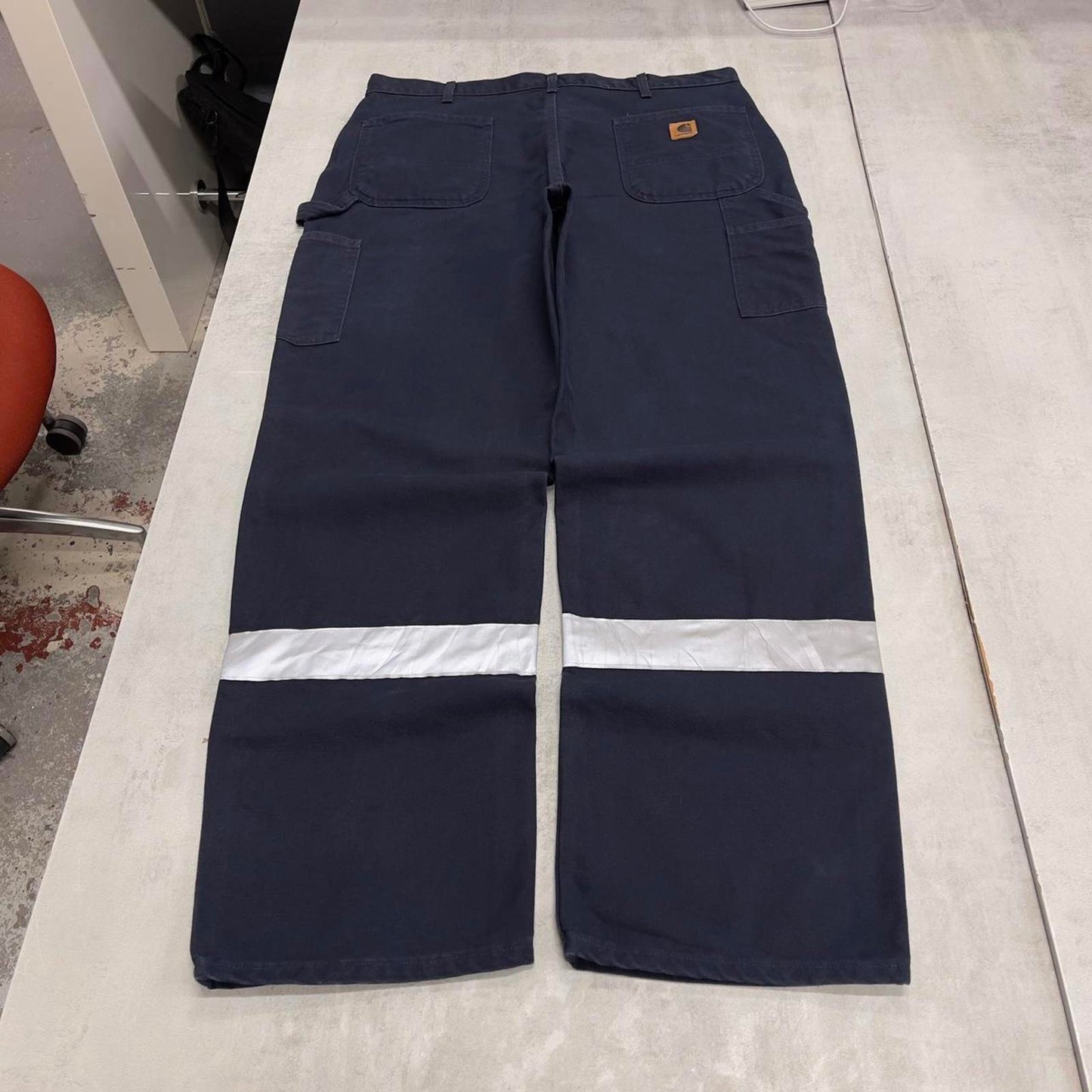 Baggy Carhartt carpenter jeans W38L34 navy loose 90s skater style canvas workwear cargos hi vis