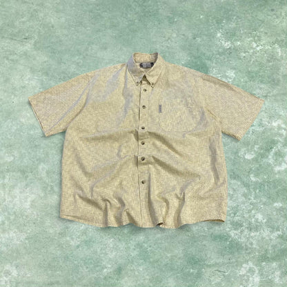 Columbia pattern boxy short sleeve shirt yellow Y2K festival style button down summer shirt