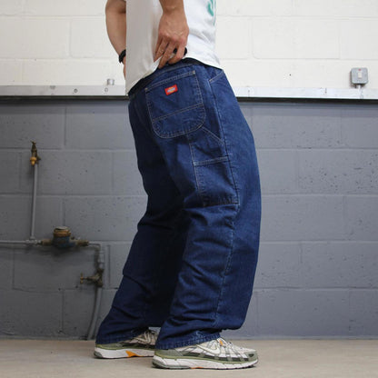 Baggy Dickies flannel lined carpenter jeans W40L30 wide leg thick 90s style blue denim cargos