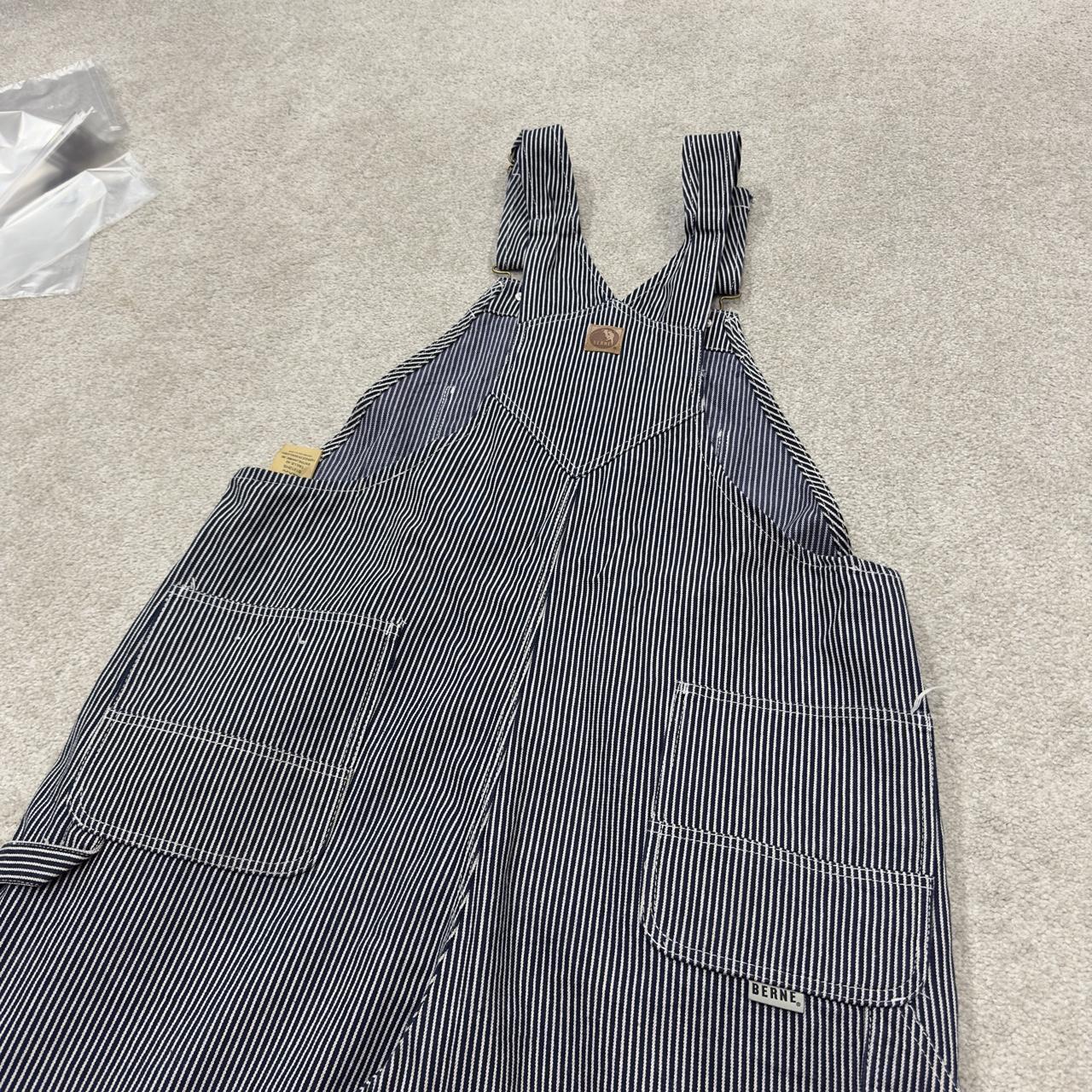 Vintage striped denim dungarees 00s Berne overalls navy