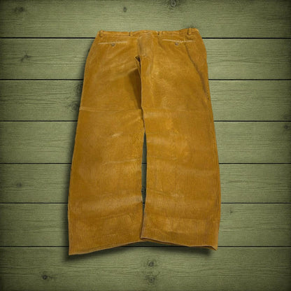 Wide wale corduroy pants tan straight leg Harryland Velcorex jumbo cord trousers, belt loops