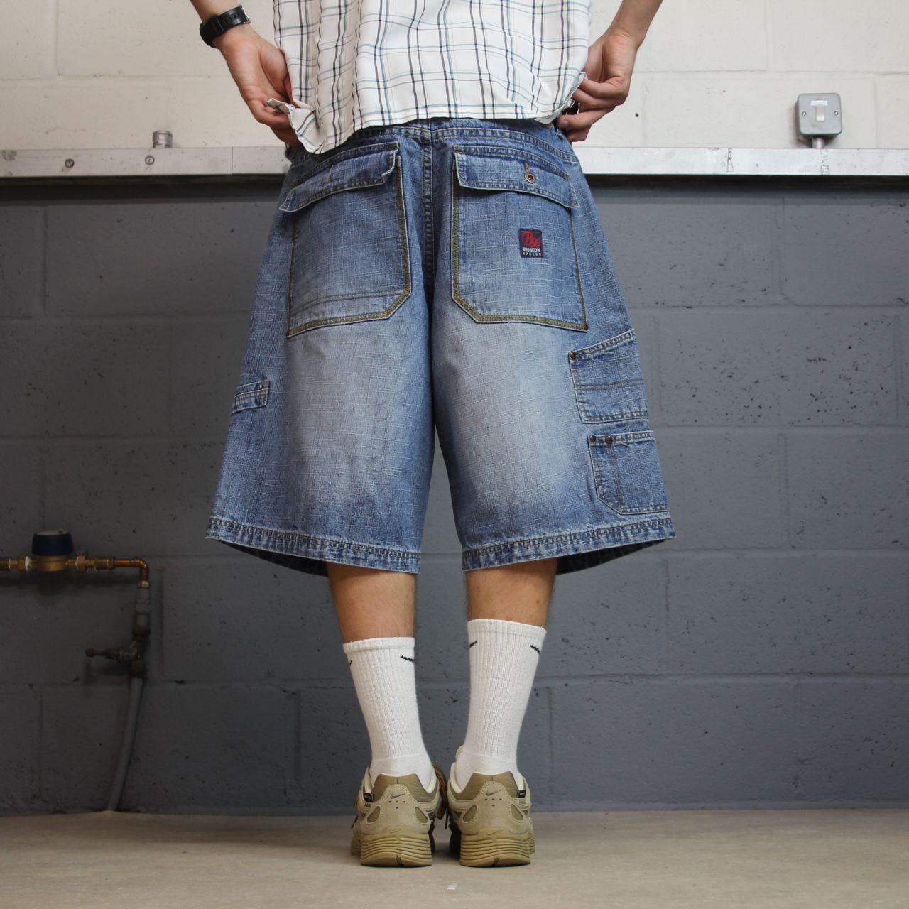Extra baggy denim carpenter shorts y2k blue Brooklyn Xpress long wide leg summer jorts