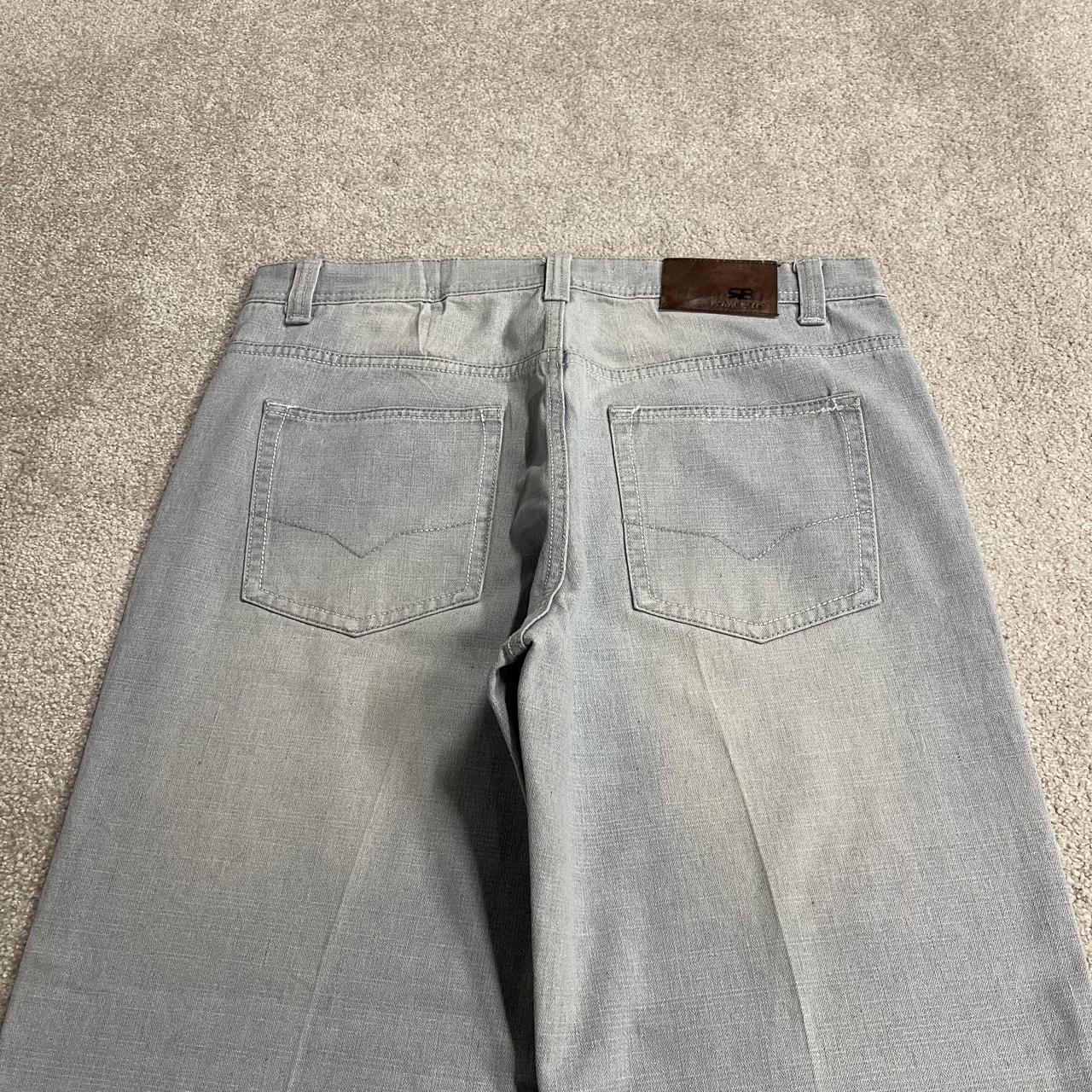 Y2K Royal Blue baggy jeans washed blue denim W38L30 Loose surf style pants stitch detail