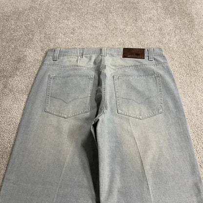 Y2K Royal Blue baggy jeans washed blue denim W38L30 Loose surf style pants stitch detail