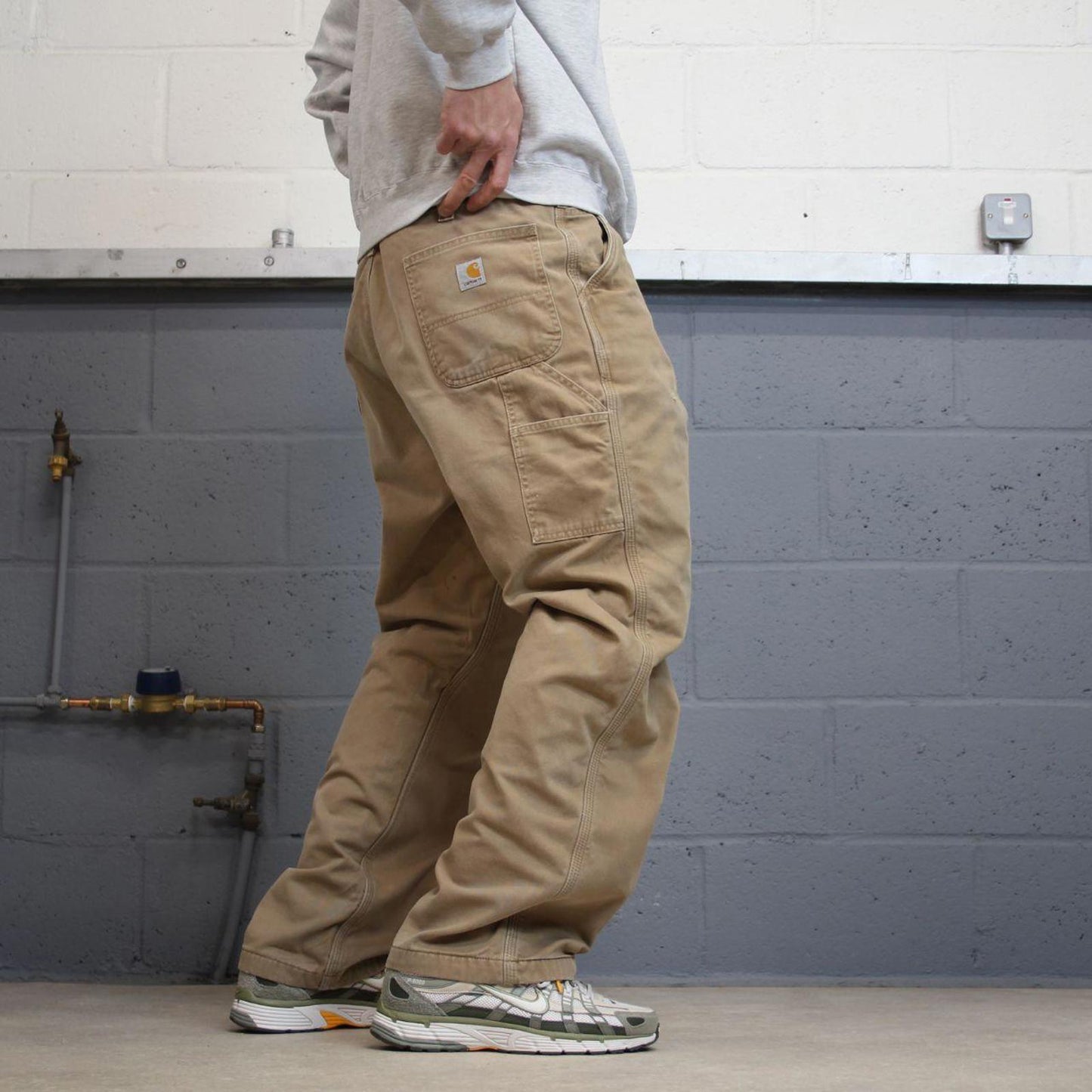 Y2K Carhartt carpenter pants checkered lining beige Loose relaxed fit skate style workwear pants