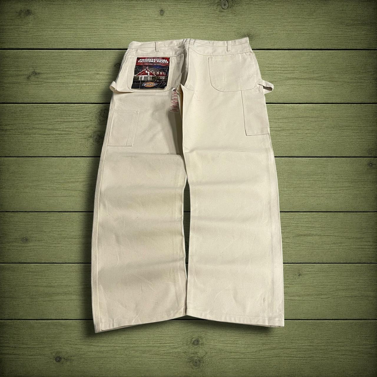 Vintage Dickies baggy carpenter work pants wide leg cream Firm canvas cargo jeans workwear