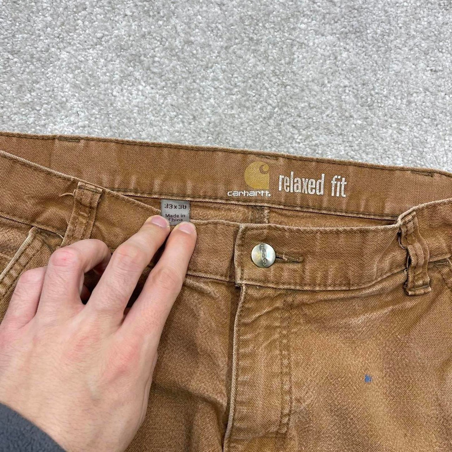 Carhartt carpenter jeans workwear W33L30 Mens tan brown relaxed y2k style cargos trousers