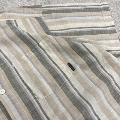 Columbia striped short sleeve shirt beige green Surf style stripey shirt summer festival