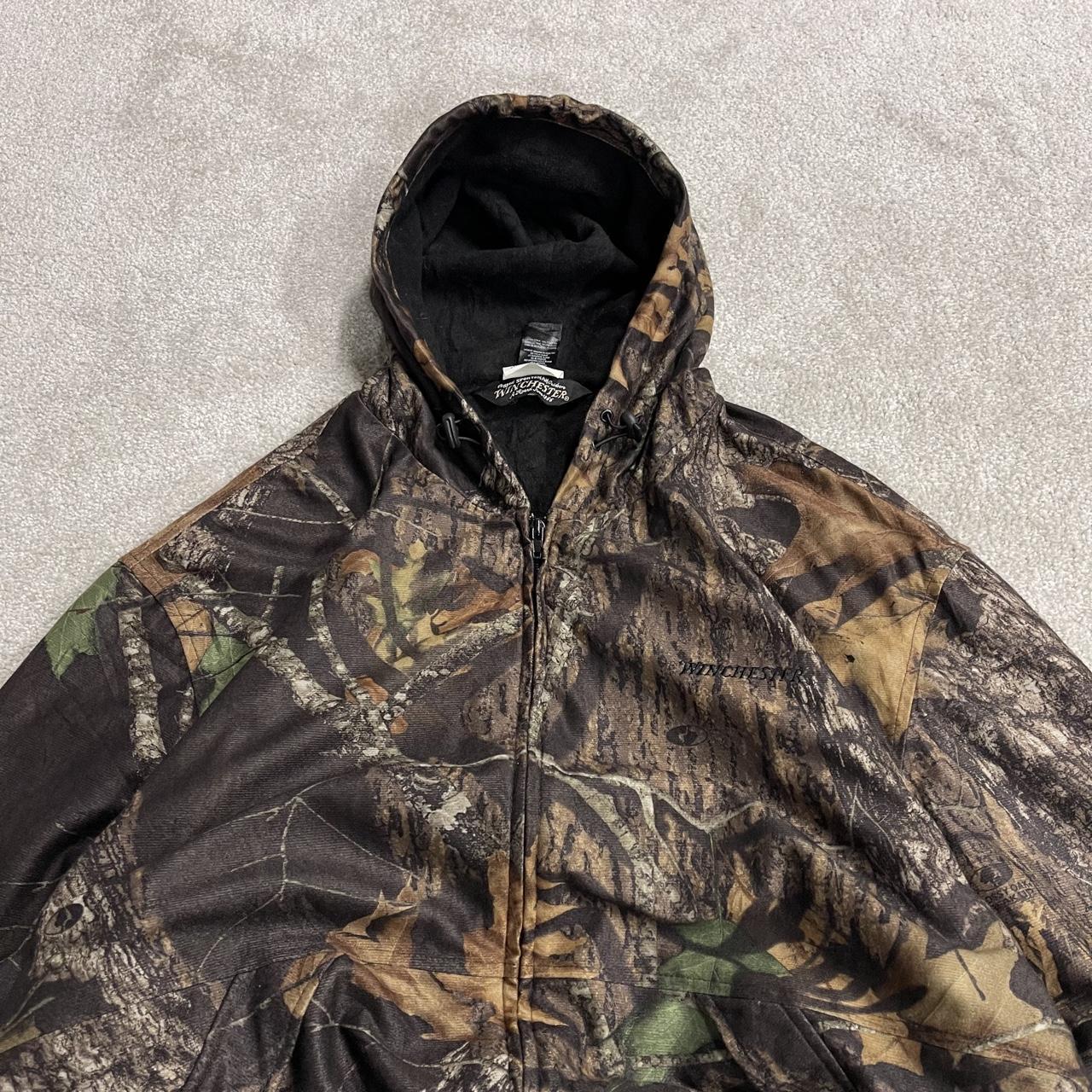 Winchester camo windbreaker fleece jacket khaki Full zip y2k adjustable hooded Mossy Oak camouflage