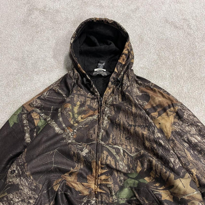 Winchester camo windbreaker fleece jacket khaki Full zip y2k adjustable hooded Mossy Oak camouflage