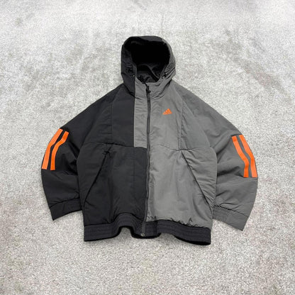 00s Adidas technical windbreaker jacket y2k style M men's grey black full zip coat hooded tech
