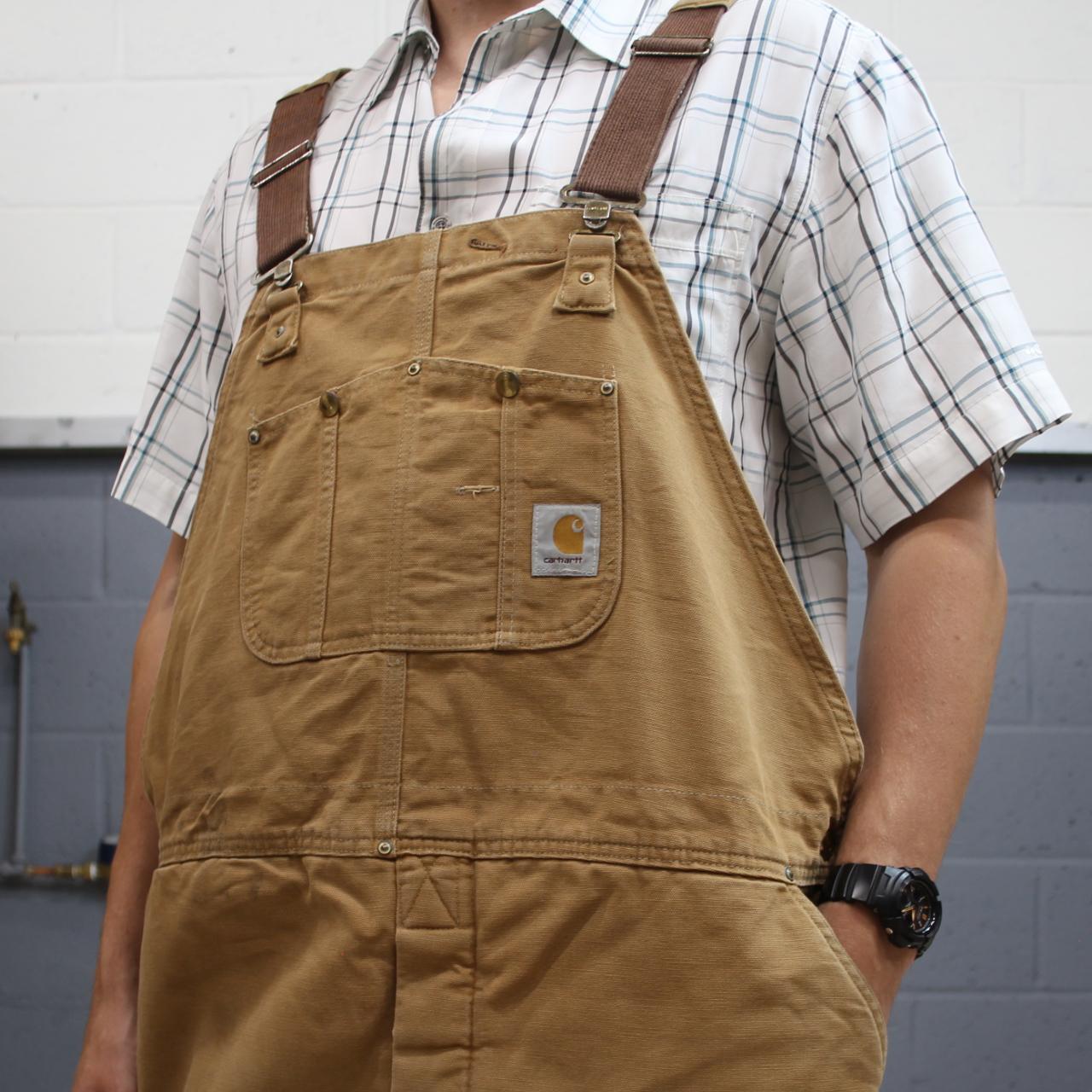 Vintage Carhartt dungarees tan brown overalls Quilted bib & brace utility workwear