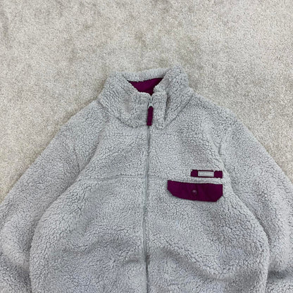 Grey Columbia technical fleece full zip deep high pile Large Women's y2k style autumn teddy bear