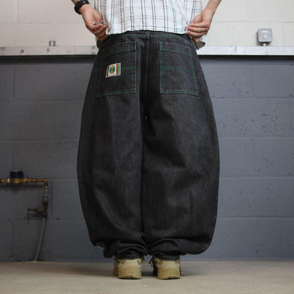 Cross Colours extra baggy jeans W36L34 black tapered barrel fit legs YA DIG vintage Hip Hop pants