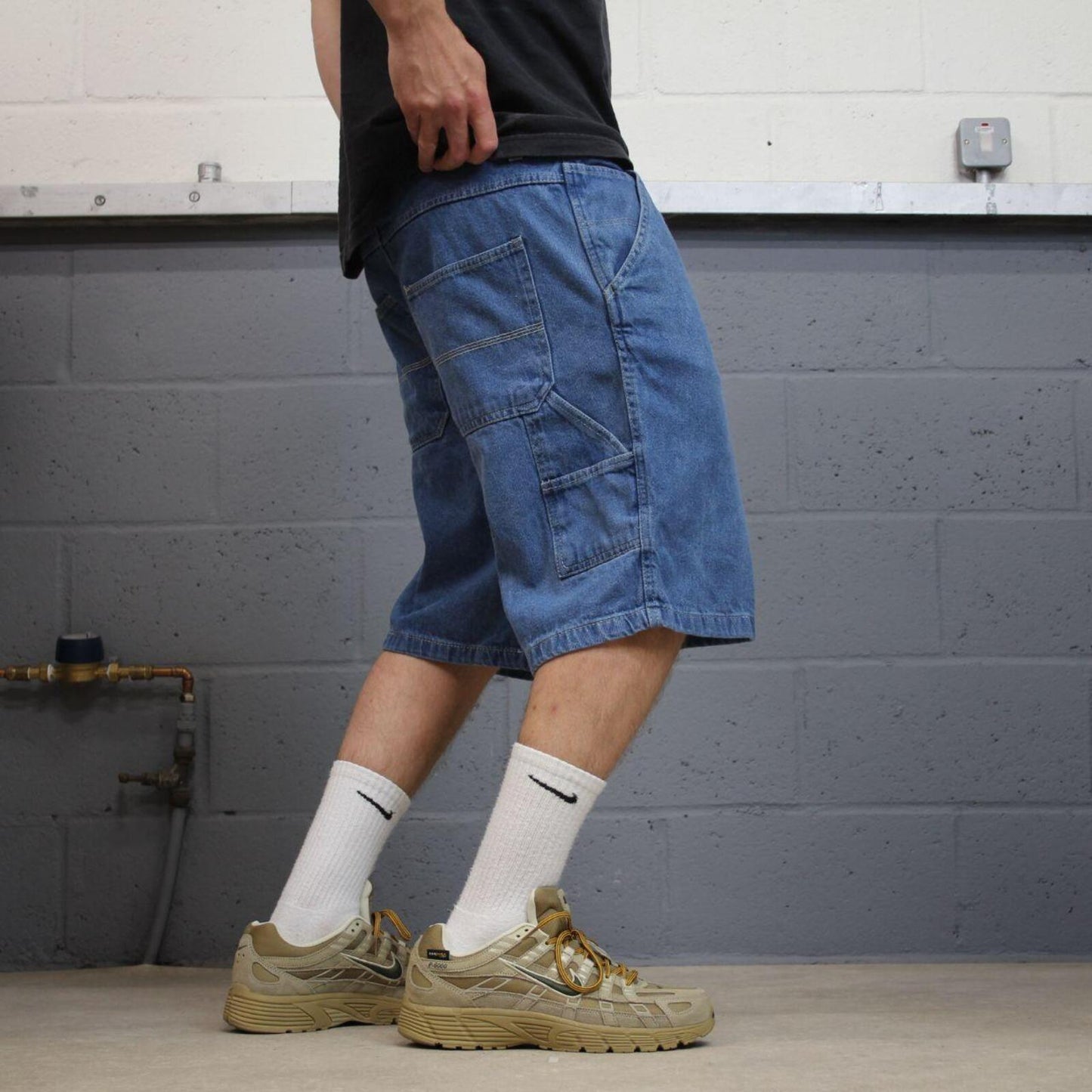 Baggy denim carpenter shorts cargo blue Open Trails skater style surf jorts
