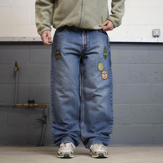 Y2K embroidered baggy Enyce jeans wide leg blue Loose fit denim skater style pants