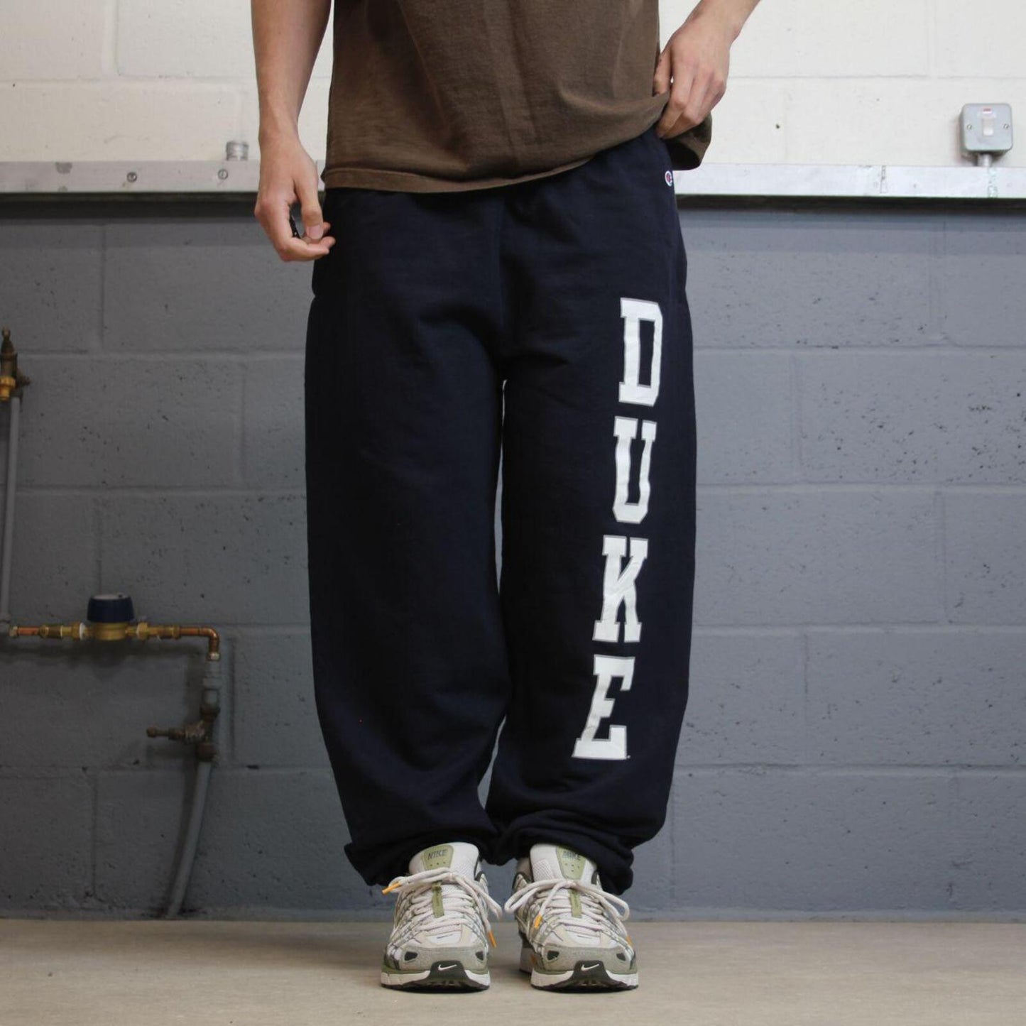 Champion sweatpants loose navy joggers Loose floaty embroidered logo Duke tracksuit bottoms