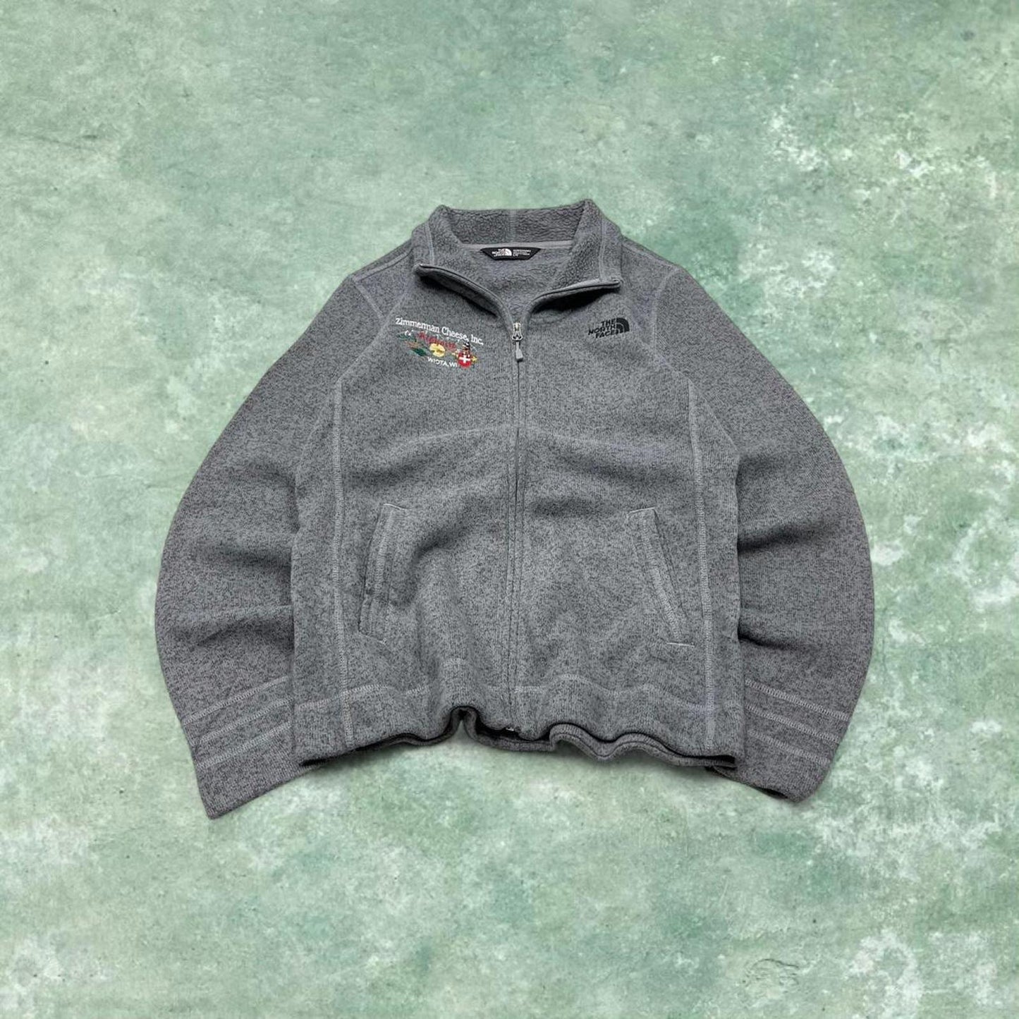 Y2K North Face technical fleece grey Full zip up fleece autumn pockets and embroidered