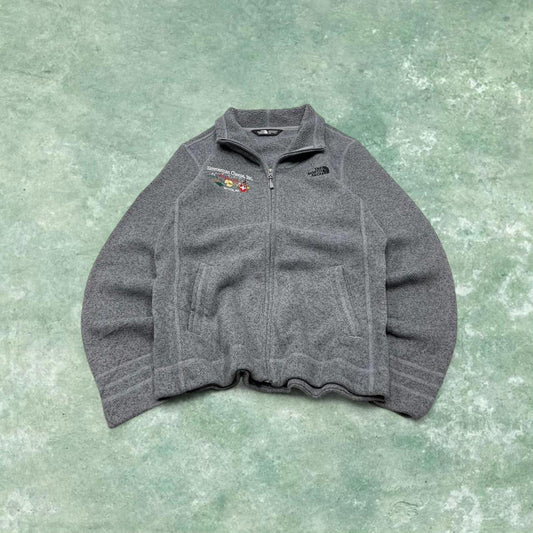 Y2K North Face technical fleece grey Full zip up fleece autumn pockets and embroidered
