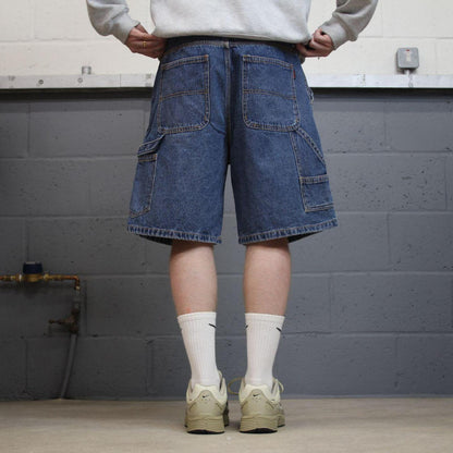 Baggy denim carpenter shorts cargo blue Wolverine skater style surf jorts
