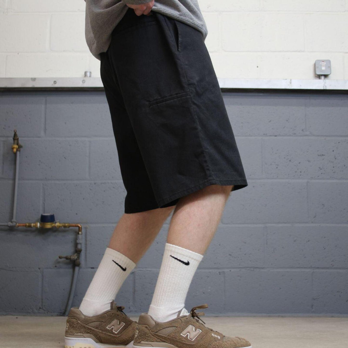 Dickies baggy Y2k W36 carpenter shorts faded black Twill chino skater style