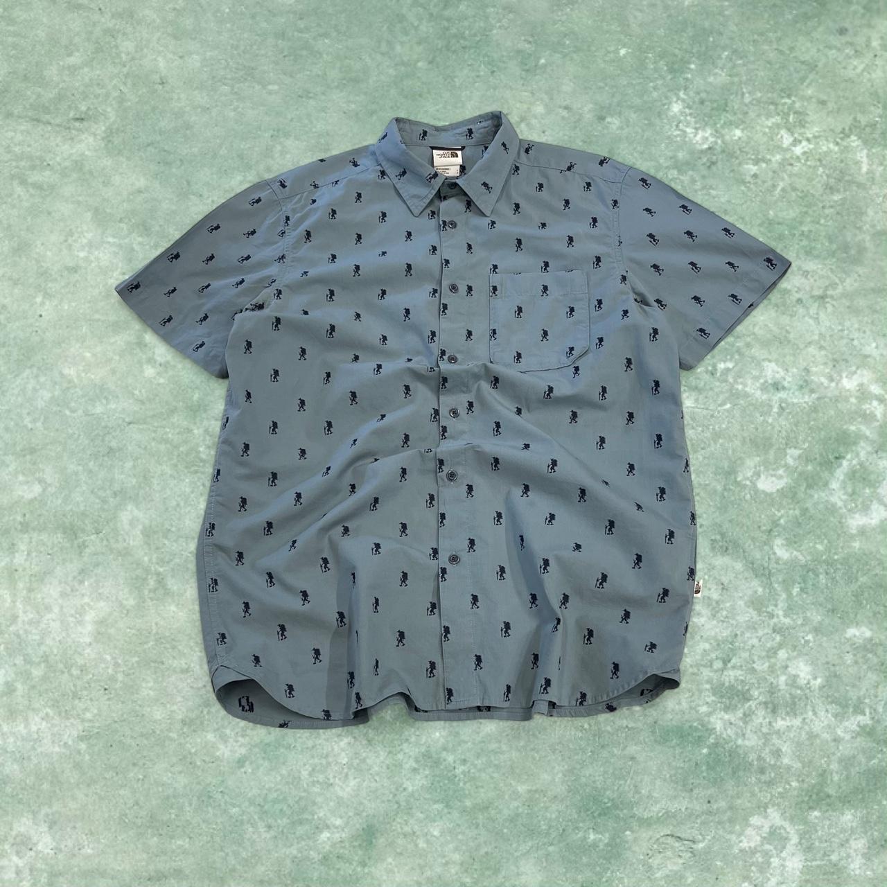 North Face funky pattern short sleeve shirt blue grey TNF surf style summer festival shirt