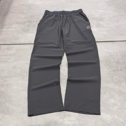 Grey Reebok trackies Large loose y2k floaty leg joggers print logo side stripe shell suit pants
