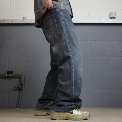 Point Zero jeans y2k blue denim W36L32 loose straight leg stitch design skater style pants