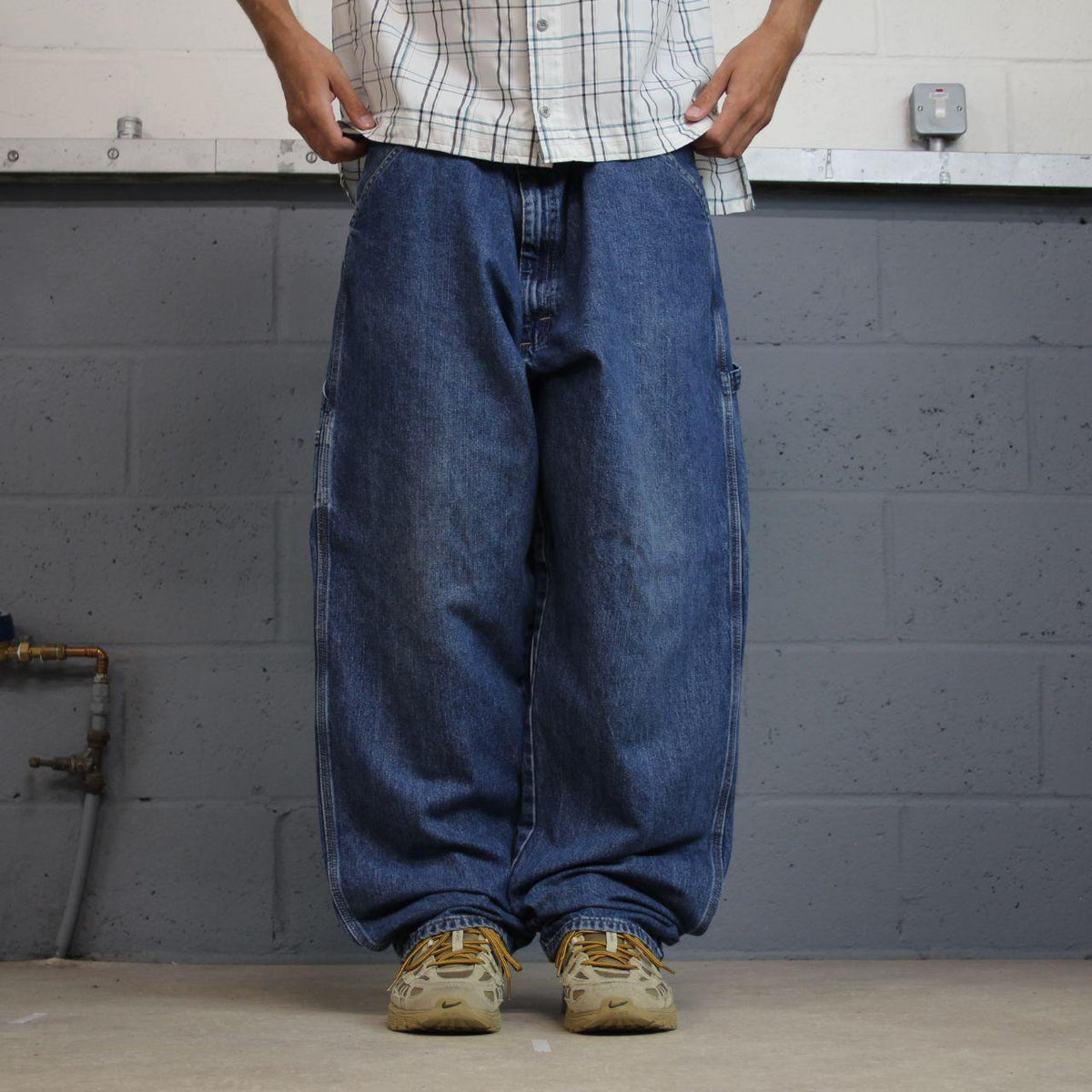 Baggy Wrangler carpenter jeans y2k blue denim Loose leg skater 2000s style cargo pants