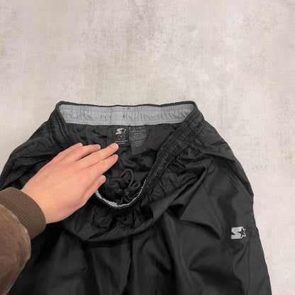 Black Starter tracksuit bottoms M Loose y2k shell suit trackies print logo