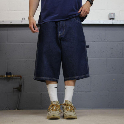 FUBU baggy denim carpenter shorts y2k navy Thick denim cargo festival shorts with details