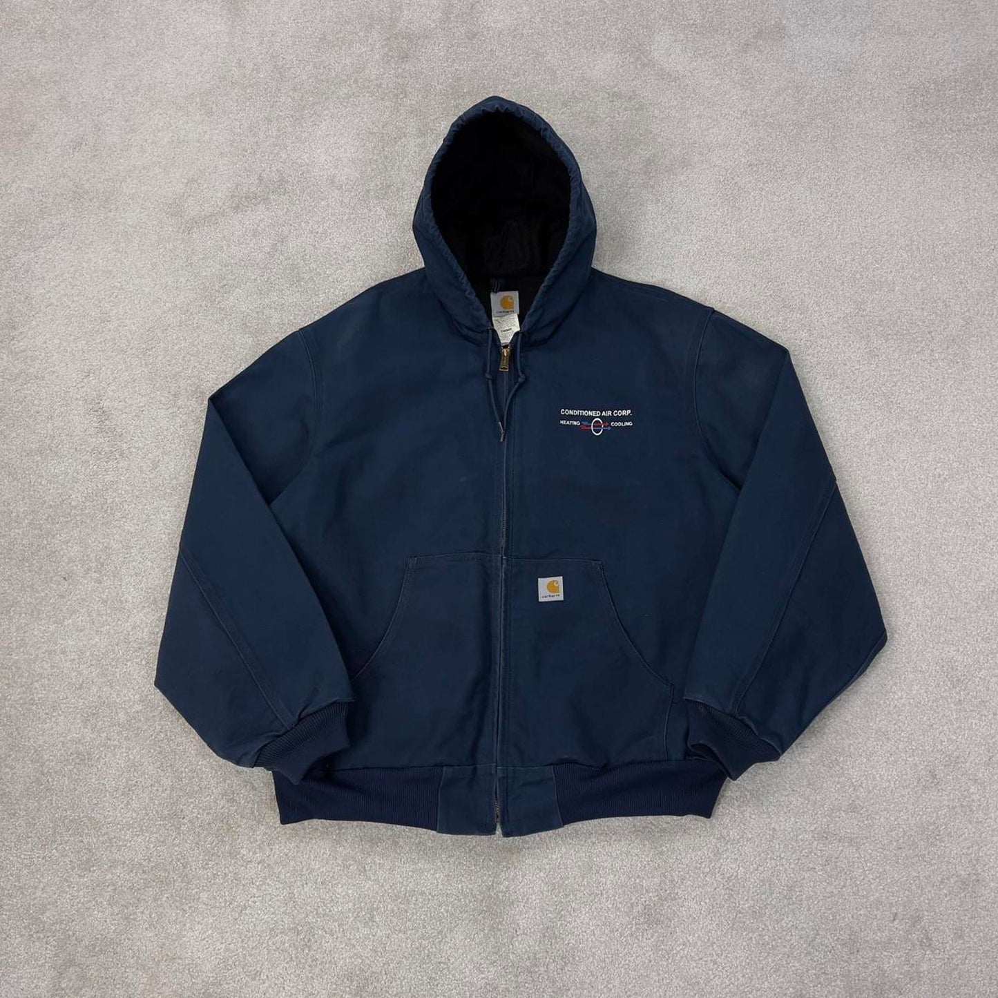 Vintage navy Carhartt hooded active jacket 2XL canvas bomber