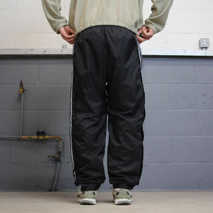 Vintage Y2K baggy Adidas tracksuit bottoms black Wide-leg embroidered lined leg popper track pants