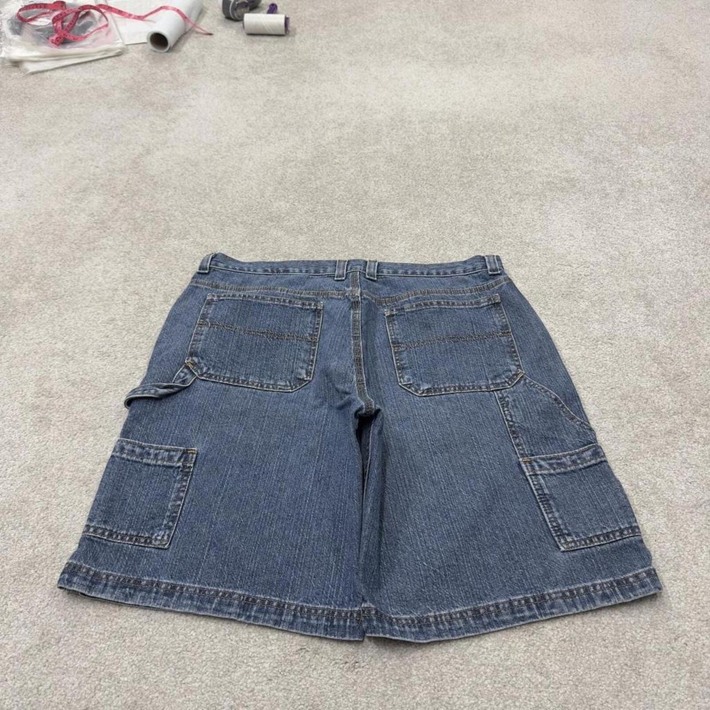 Denim carpenter shorts cargo loose blue Faded Glory skater style surf jorts