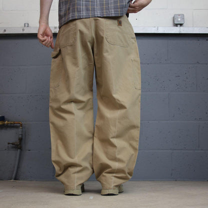 Tan baggy vintage Carhartt carpenter pants y2k Loose leg skater 2000s style workwear cargos