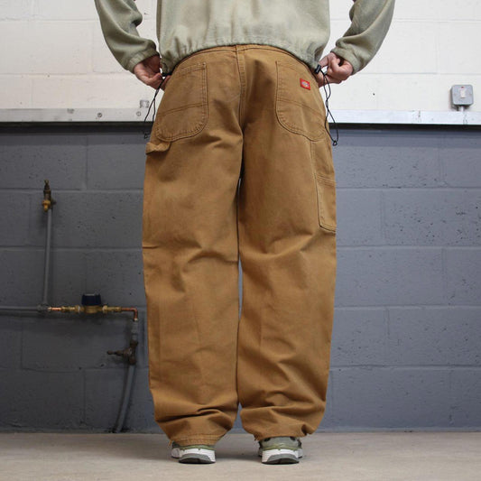 90s baggy Dickies carpenter jeans W40L32 00s skate style tan brown canvas worker cargos