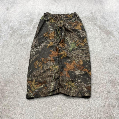 Vintage baggy camo cargo pants green Remington Mossy Oak tree camouflage fleece cargos