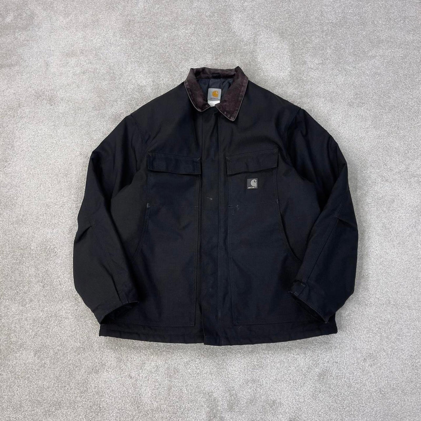 Black Carhartt jacket XL arctic quilt lined chore coat cord collar