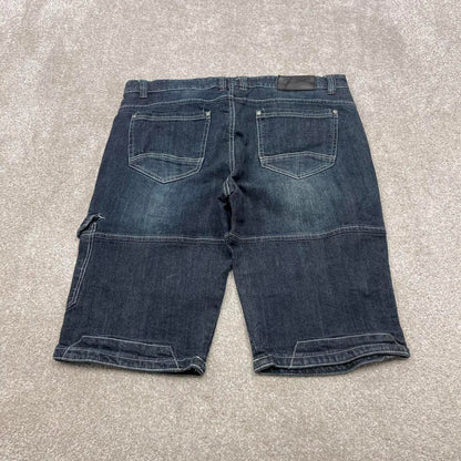Y2k cargo shorts skater style blue Denim loose leg utility summer festival jorts