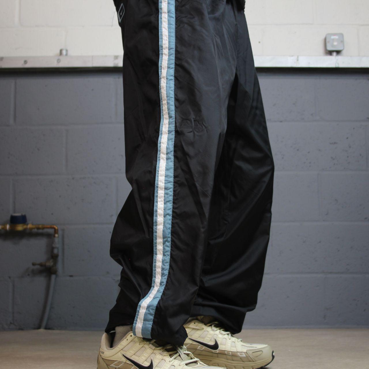 Y2K Nike baggy popper tracksuit bottoms black L swoosh logo side stripe track pants