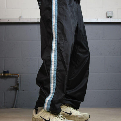 Y2K Nike baggy popper tracksuit bottoms black L swoosh logo side stripe track pants