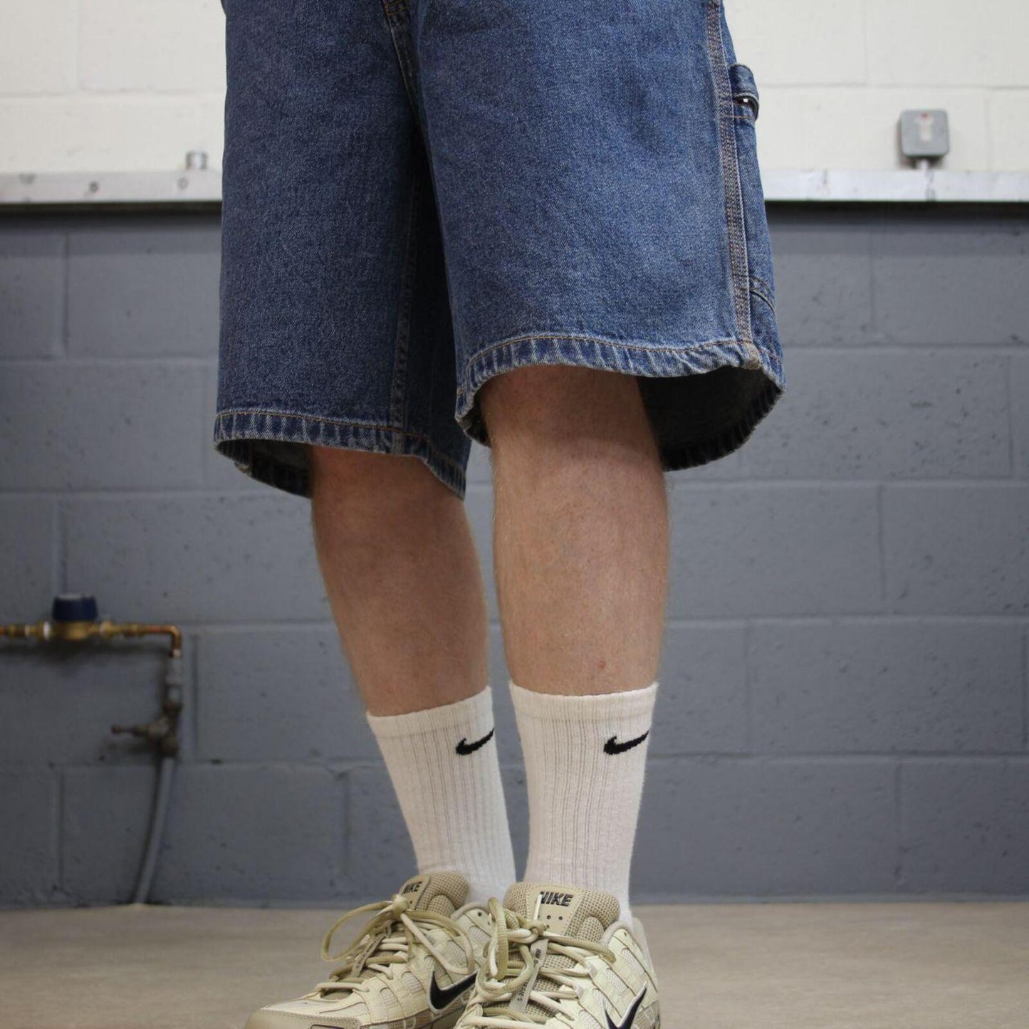 Baggy denim carpenter shorts cargo blue Wolverine skater style surf jorts
