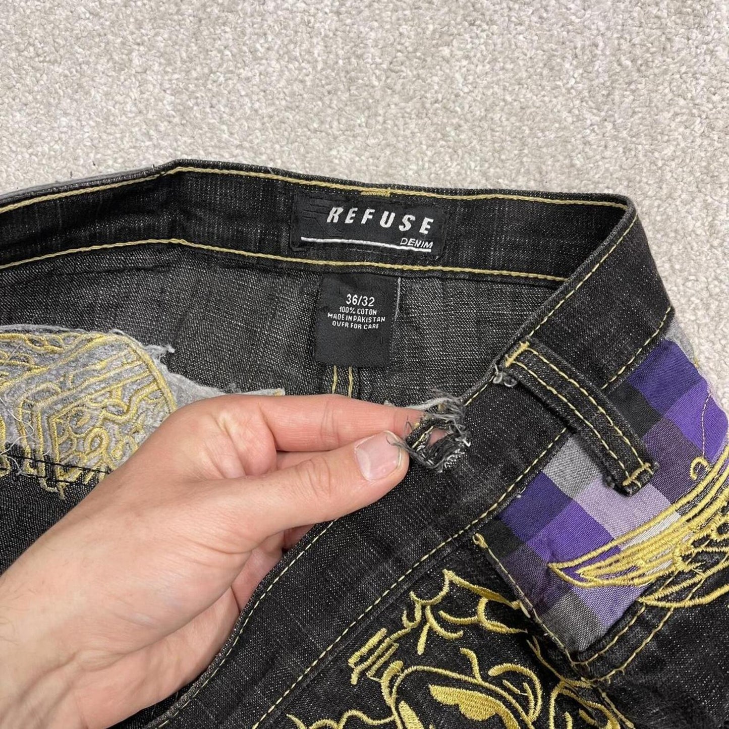 Y2k embroidered denim shorts black Refuse loose short skater style festival jorts