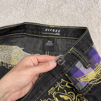 Y2k embroidered denim shorts black Refuse loose short skater style festival jorts