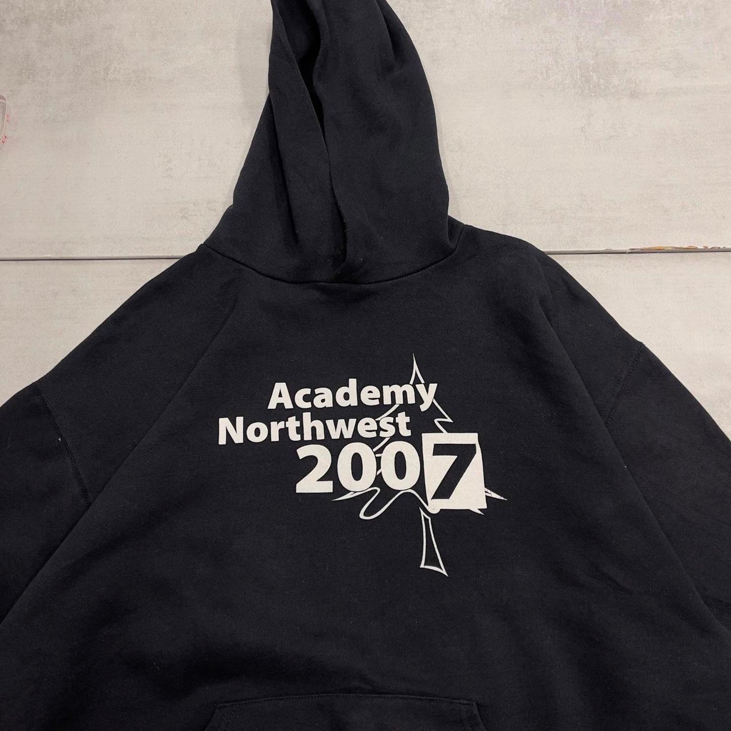Black Russell Athletic hoodie XL Pullover jumper with print design and logos